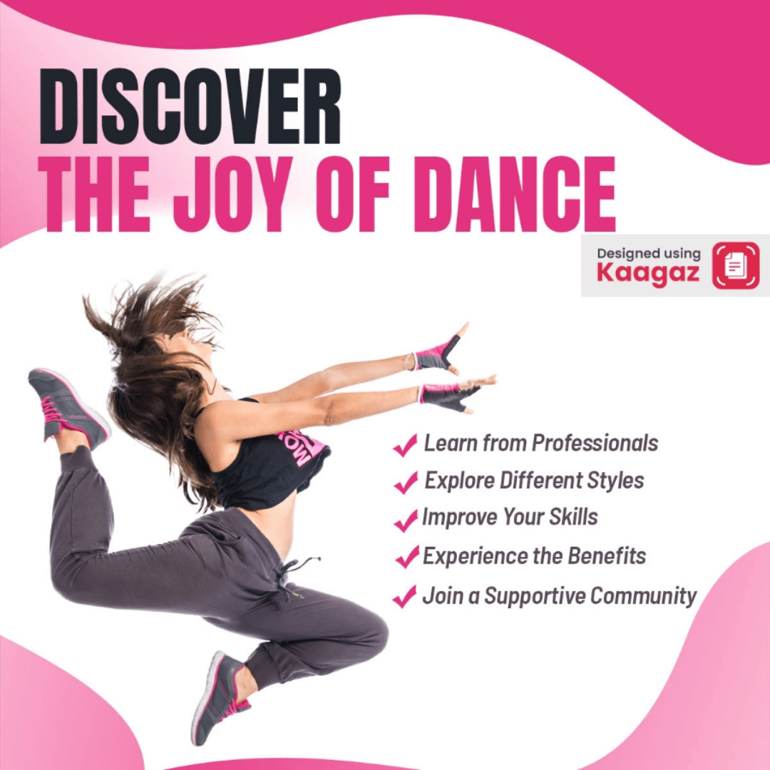 Discover the joy of dancing with a girl dancing against a pink, white, and magenta background.