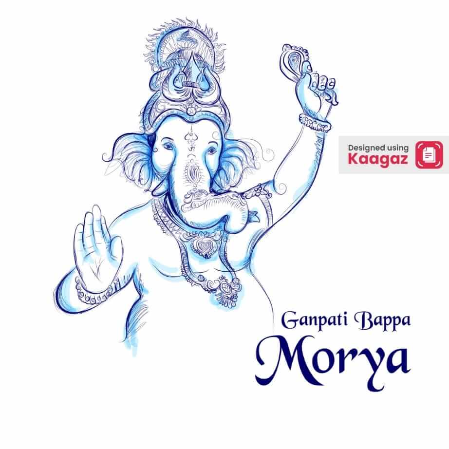 This is a sketch of Ganesha with the text 'Ganpati Bappa Morya' written under him.