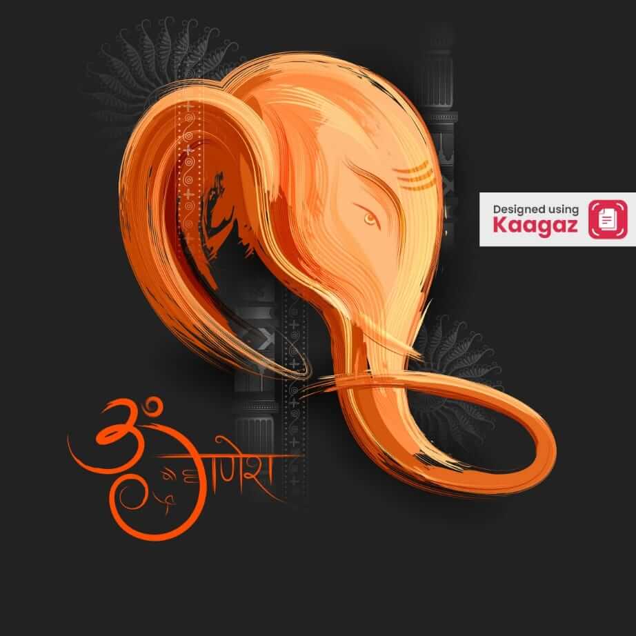 poster of Ganesh Ji with a striking orange design on a black background ॐ गणेश  