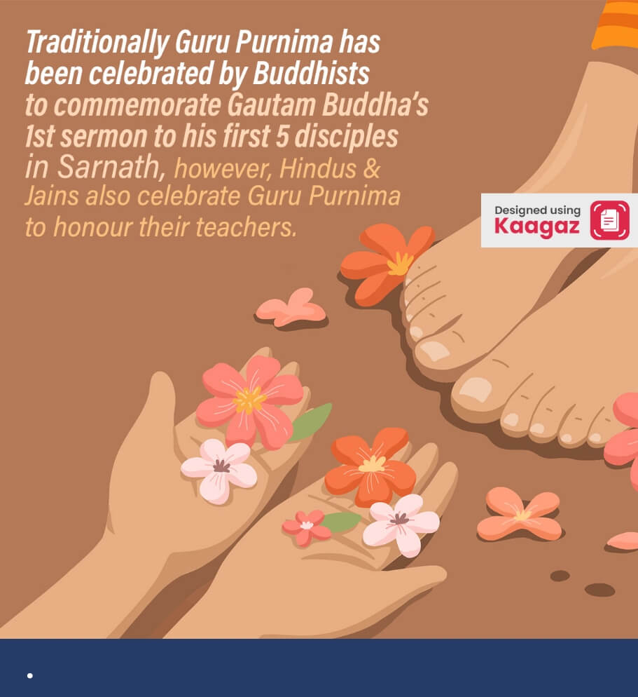 Student Honoring Guru: Colorful Poster with History of Buddha Purnima 