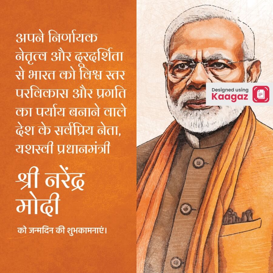  poster of modiji with orange background. श्री नरेंद्र मोदी जी को जन्मदिन की हार्दिक शुभकामनाएं  