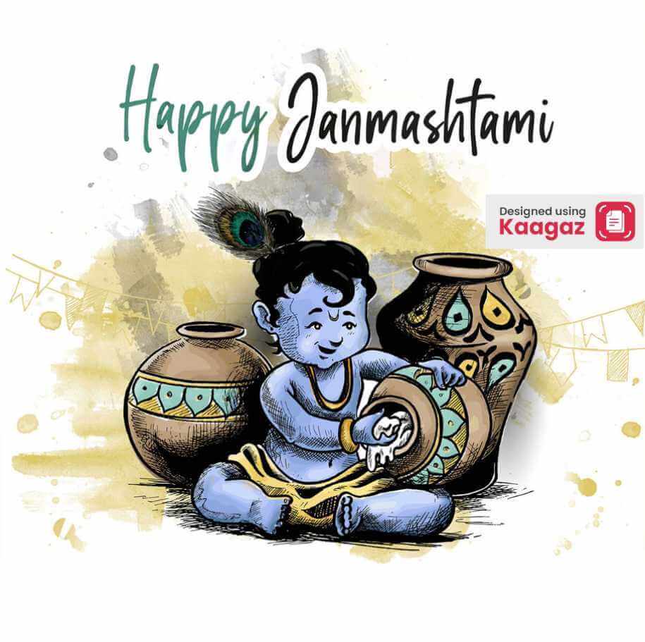  Little Krishna Eating Butter Poster: Happy Janmashtami 