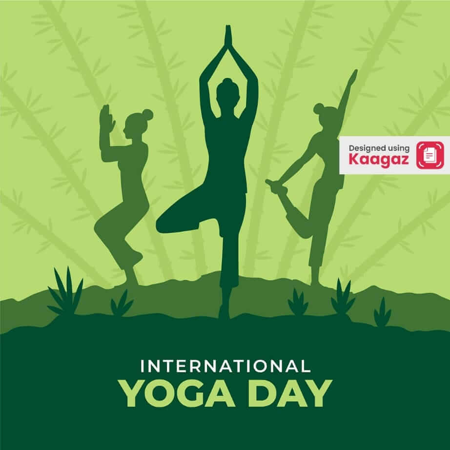 poster of people meditating in  yoga poses against a green background