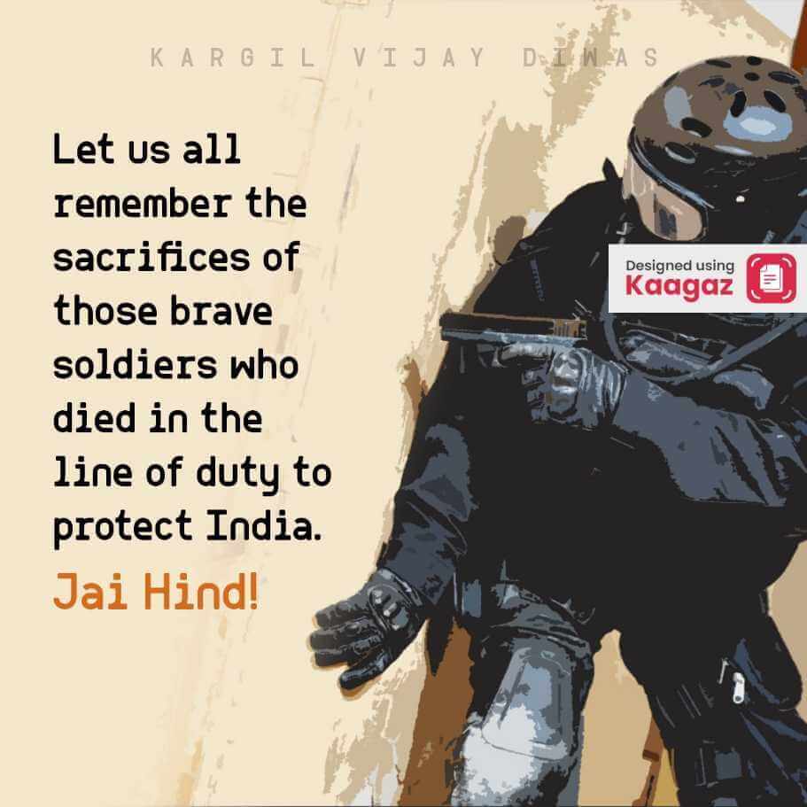  Soldier hiding with gun in hand on beige background, Jai Hind poster for Kargil Vijay Diwas