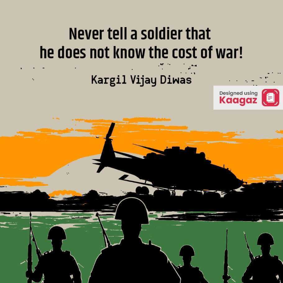 Helicopter in black, soldiers in black with tricolour background, Never tell a soldier that he does not know the cost of war! 