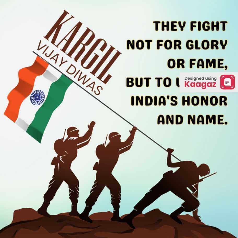  India’s Honor and Name, Three soldiers with flag on ground, Kargil Vijay Diwas.