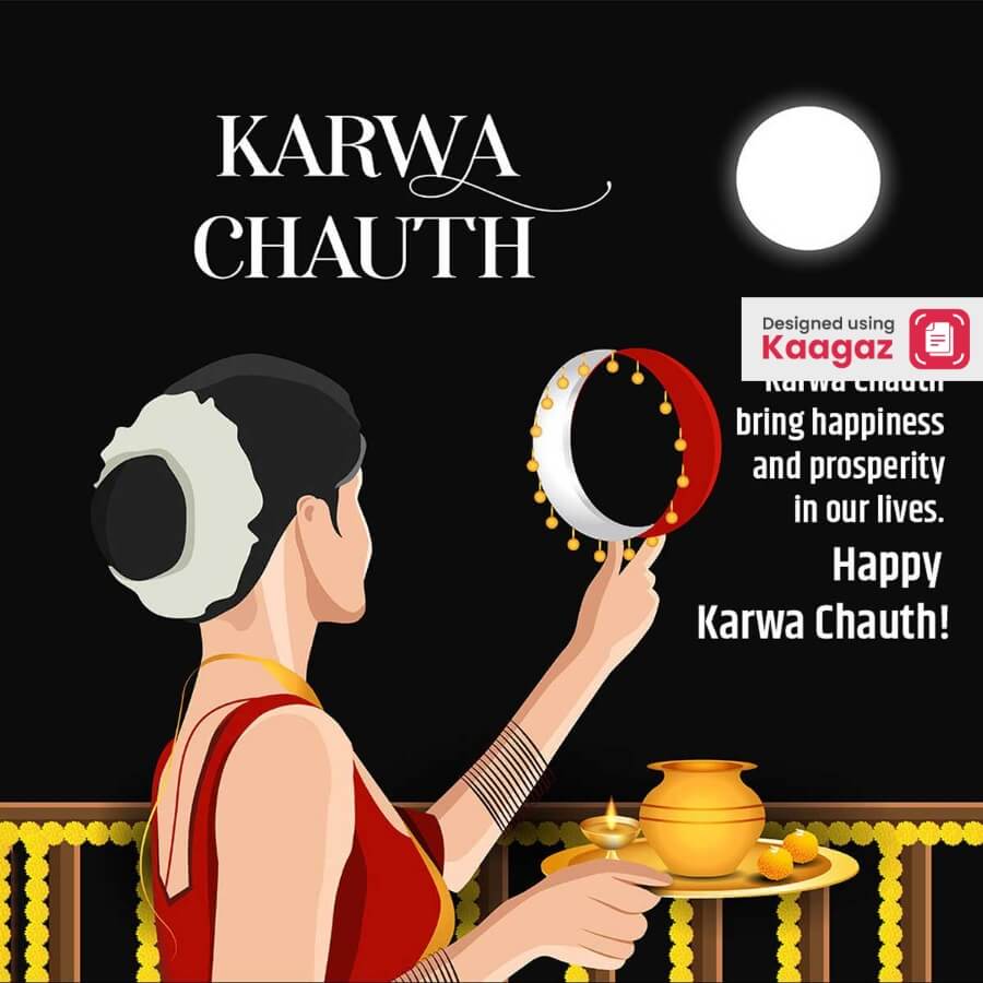 This poster portrays a woman in a traditional Indian sari looking at the moon through a sieve.