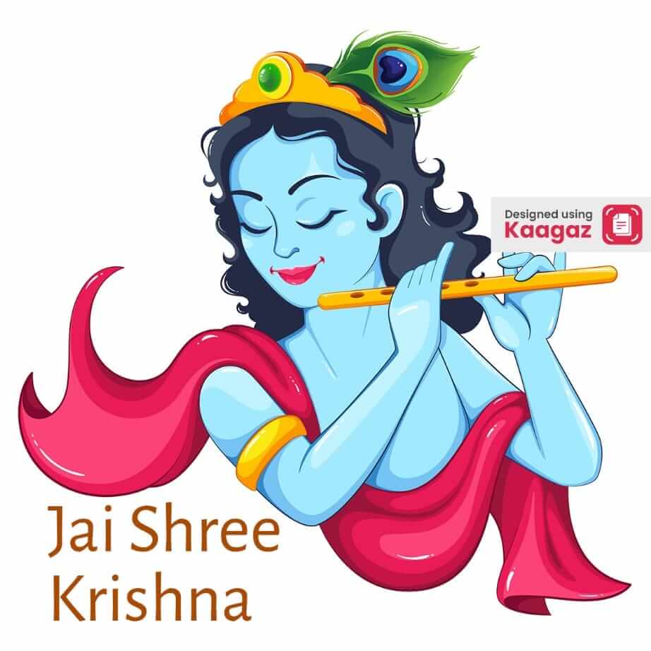  poster of Shri Krishna playing a flute with a feather of a peacock in his hair - Jai Shree Krishna 