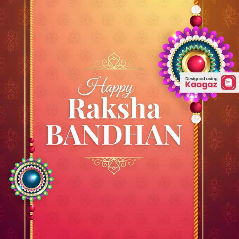  Happy Raksha Bandhan poster with Rakhis on both sides, orange and brown background