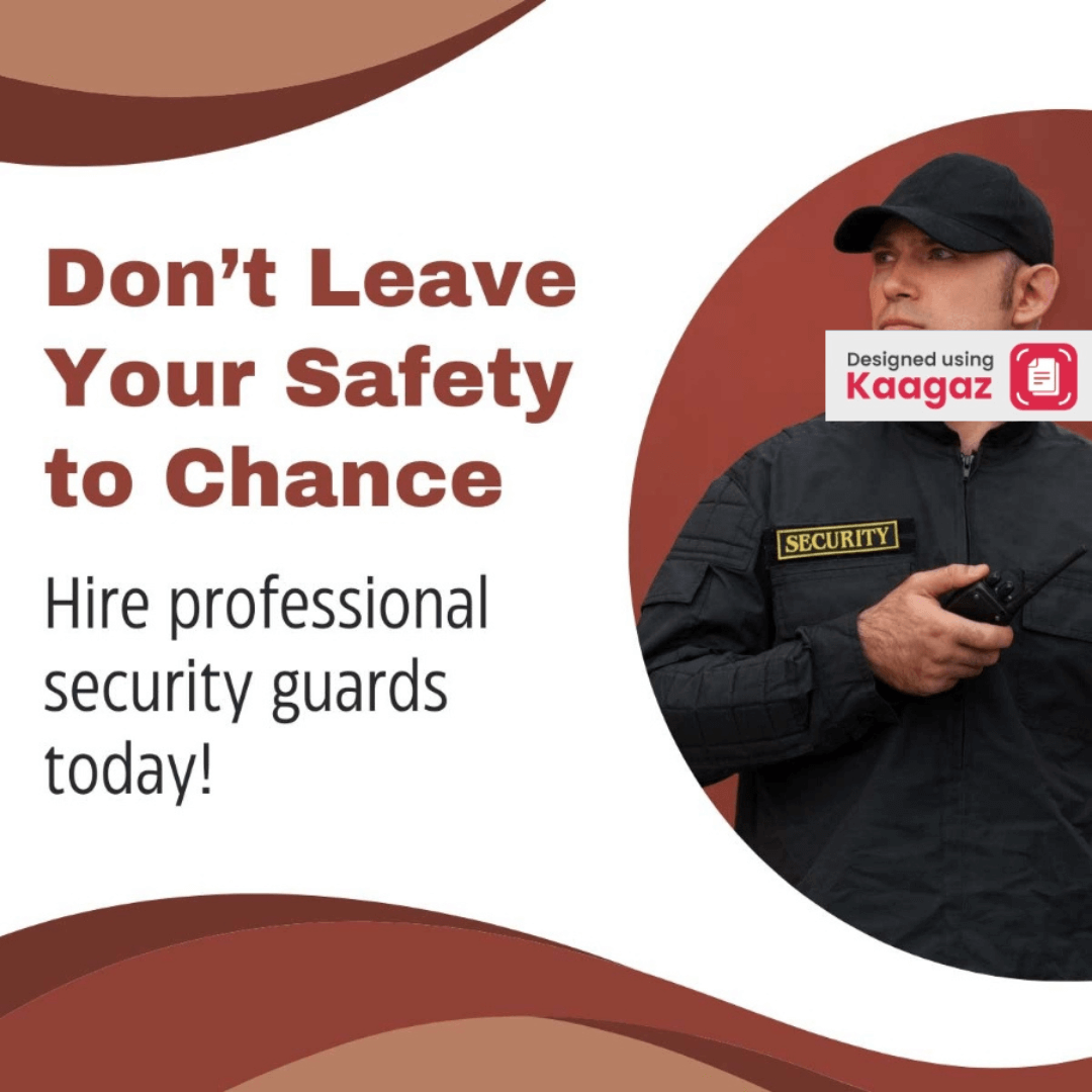 Maroon, white, and brown poster promoting professional bodyguard services: Don't leave your security to chance, hire a professional bodyguard today. 