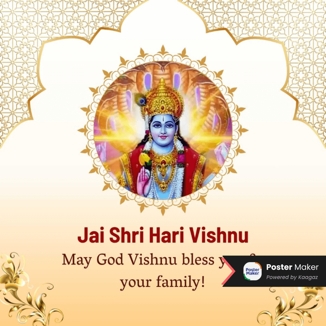 Thursday poster of Vishnu ji with Shesha against a golden-yellow background ‘May God Vishnu bless you and your family.’ 