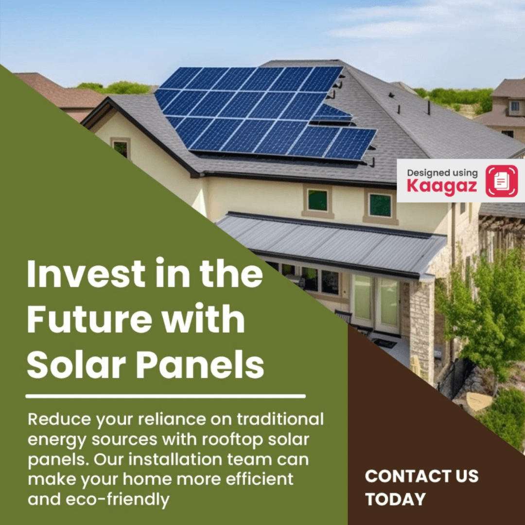 Invest in the future with solar panels. Green background and brown background solar panel services, showcasing house with rooftop solar panels.