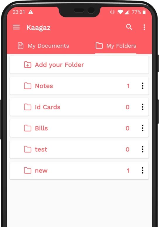 Kaagaz Folders and Cloud Storage to organize & store documents